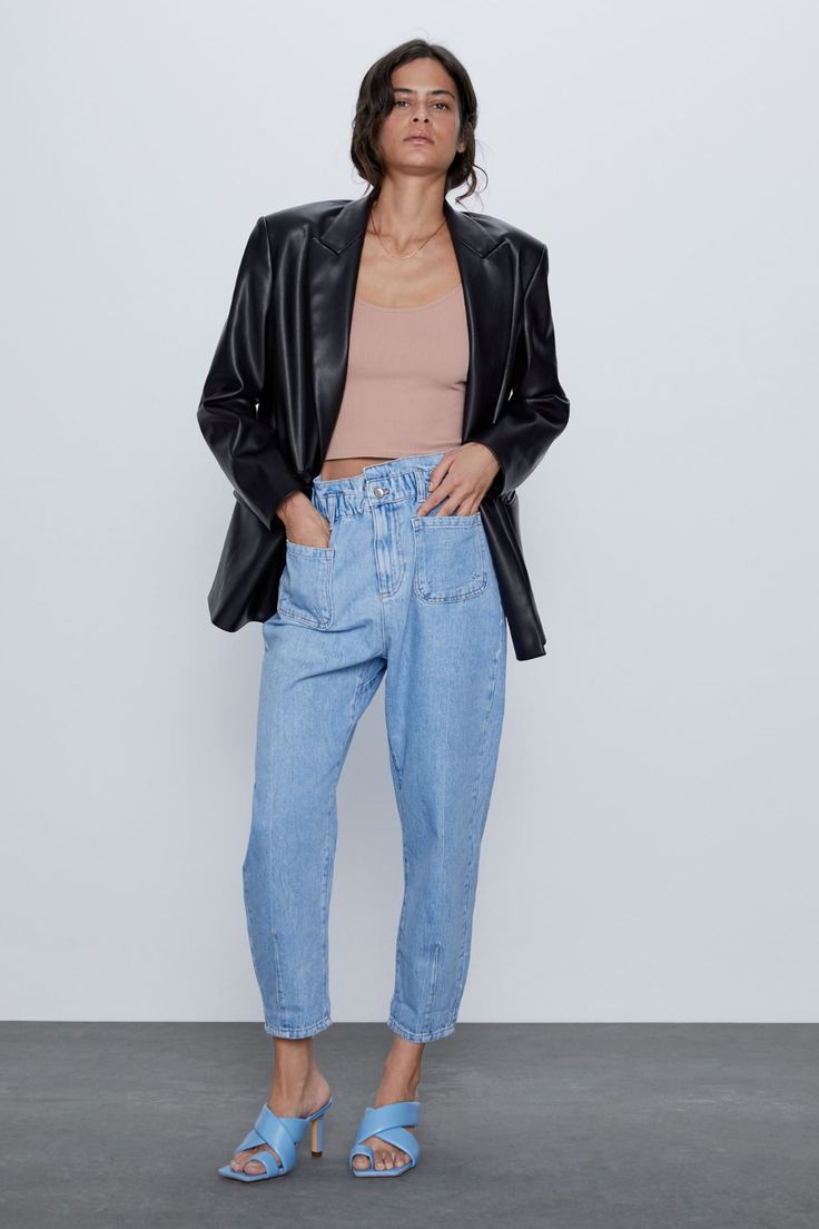 Z1975 BAGGY PAPERBAG JEANS | ZARA United States | Jeans de tiro alto