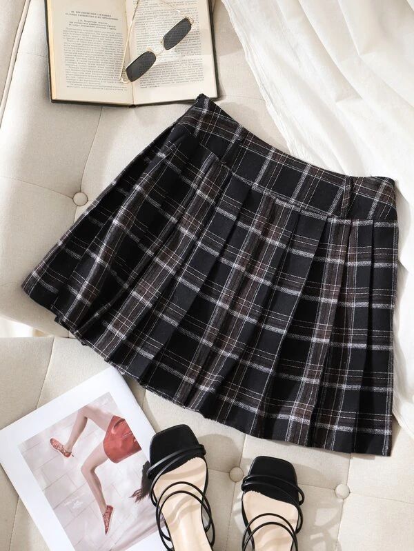 Zipper Side Tartan Pleated Skirt | Tartan pleated skirt, Pleated skirt ...