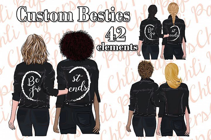 Best Friends Clipart, Custom Besties, Hairstyles clipart, (258608
