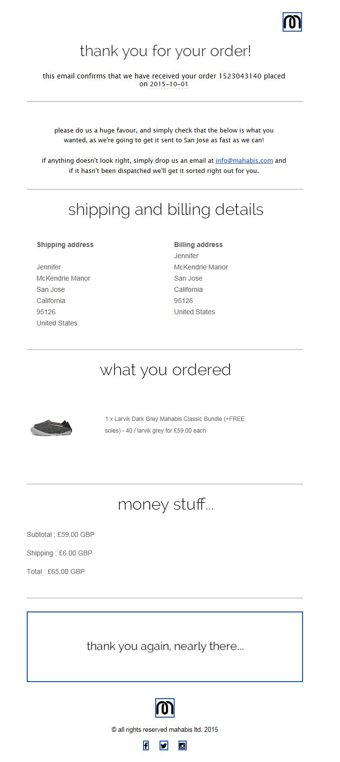 shipping info template
