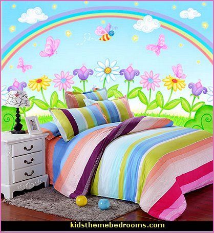 rainbow theme bedrooms - rainbow mural stickers - rainbow wall