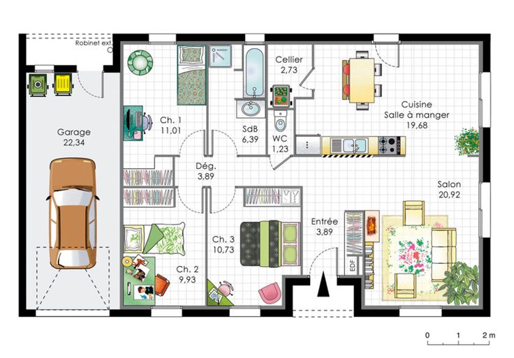 plan maison plain pied americaine