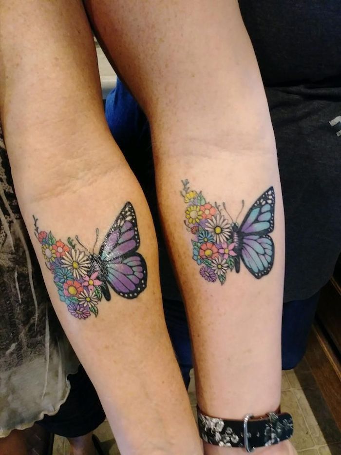 #butterfly #tattoos... #daughter #matching #tattoos #flowers #forearm #