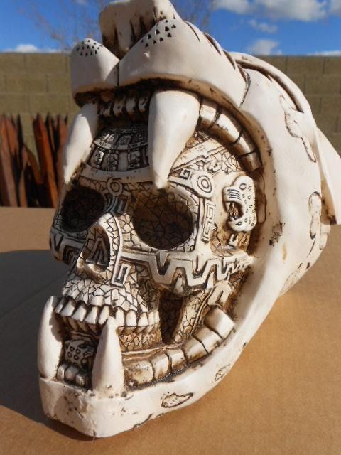 Aztec Mayan Jaguar SKULL Day of the Dead Mexican Folk Art pottery