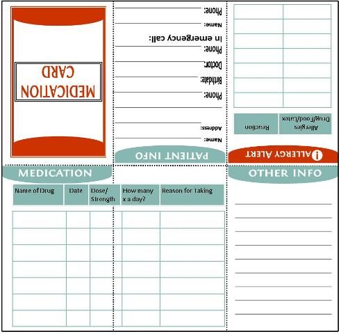fold to wallet size medication information card medication card for wallet