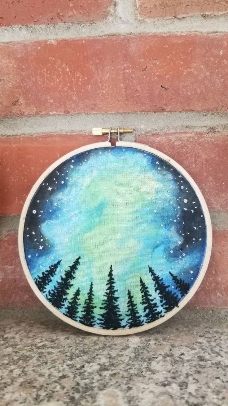 embroidered landscape, embroidery art, northern lights - Crealandia