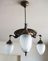 Deckenlampe Jugendstil Hängelampe Antik Pendelleuchte Art Lampe Glas Messing NEU