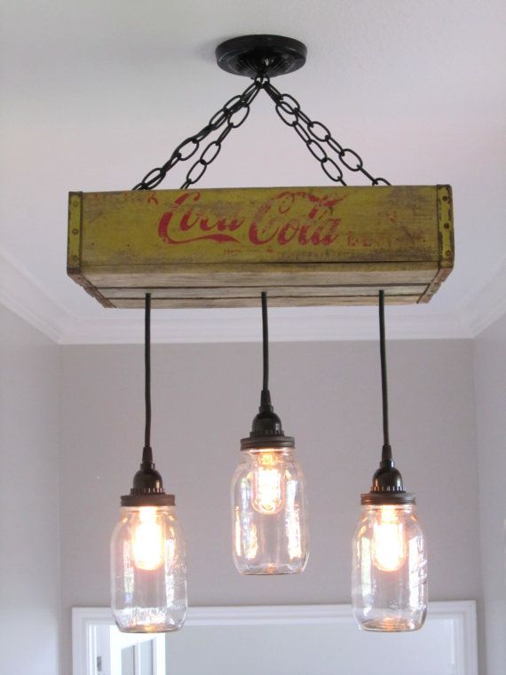 Coca Cola Ceiling Light With Mason Jars By Outofthewdworkdesign Coca Cola Ceiling Light With Mason Jars By Outofthewdworkdesign 185 00 Everything Diy In 2019 Chandelier Lights Jar Lighting