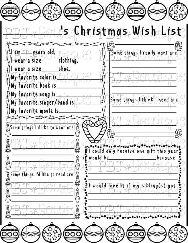 blank christmas list
