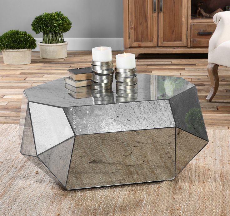 Antheia Mirrored Polygon Coffee Table Tables Geometric Furniture Coffee Table Mirrored Tables, Mirrored Coffee Table Ireland