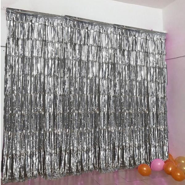 Silver Panel Metallic Tinsel Foil Fringe Curtain Photo Backdrop Party  Streamers Decor 39.4*78.7