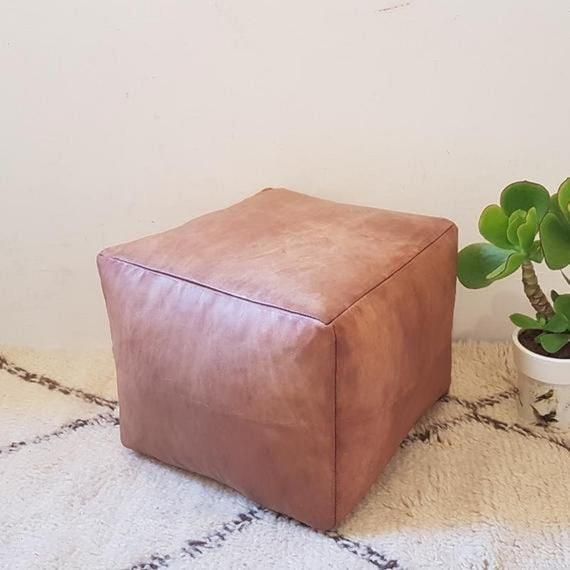 light tan handmade footstool Pouf ottoman square Pouf leather original Pouf ottoman Moroccan leather Ottoman Pouf ottoman square pouf