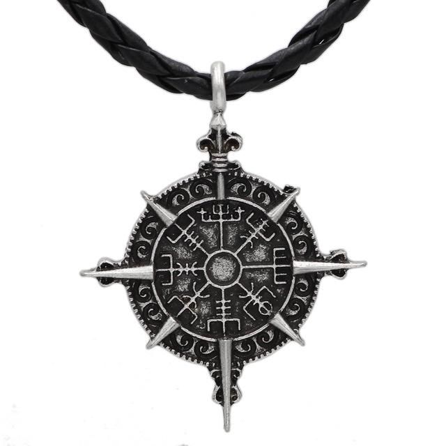 Vegvisir colgante de acero inoxidable con cadena brújula celtas vikingo