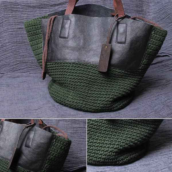 Love combination of leather and textured crochet on this shoulder bag Love combination of leather and textured crochet on this shoulder bag