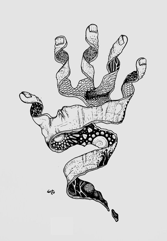 mystic hand line drawing ink pen black and white art drawings