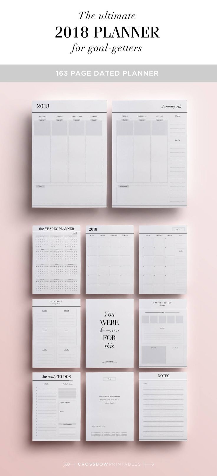 More than just a diary, the 2018 planner has the right prompts to help you be productive and effective all year long, and is perfect for lovers of minimal design. Kick start the year by setting yearly goals with the sheets provided, then break them down into manageable quarterly
