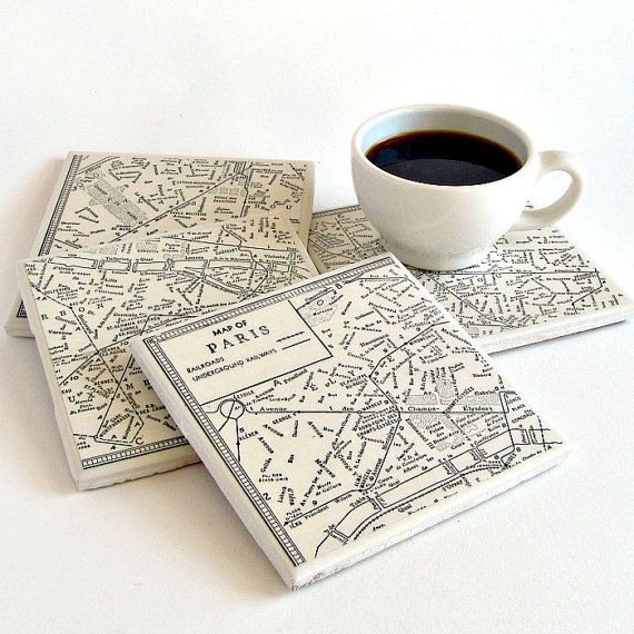 29 Best Coasters Images On Pinterest Drink Coaster Set 34 4 Paris Map Coasters Ceramic Tile Gifts Wedding Gift