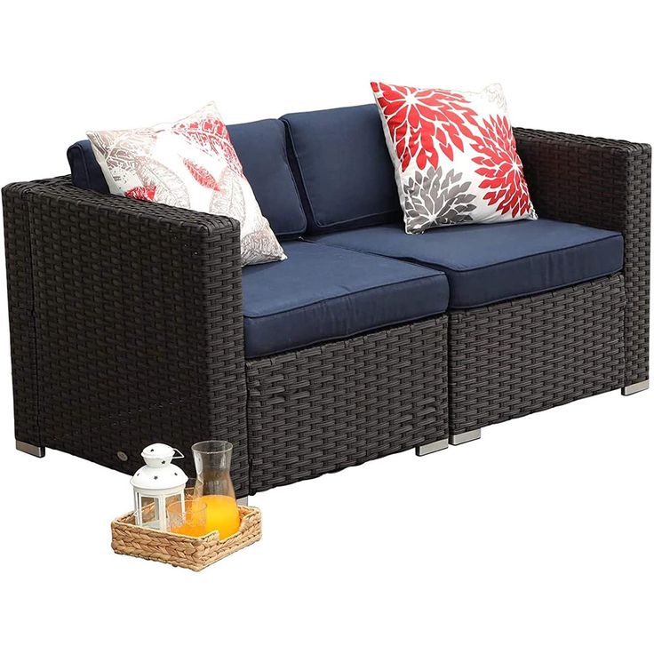 Mf Studio Patio Furniture Sofa Outdoor Loveseat 2 Piece Couch With Washable Cushions Sets Blue Com Set Mf Studio Patio Furniture Sofa Outdoor, Settee Outdoor Furniture