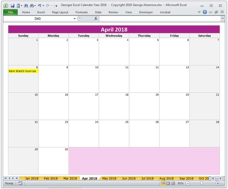 printable 2018 monthly calendar template