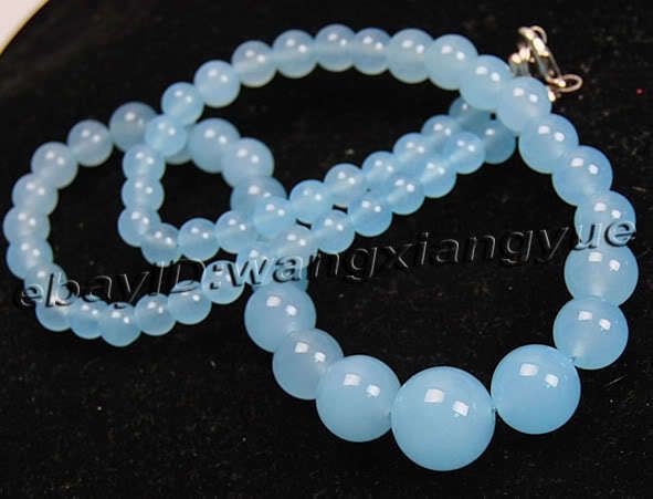6-14mm Light Blue Brazilian Aquamarine Gems Round Beads Necklace 18" 6-14mm Light Blue Brazilian Aquamarine Gems Round Beads Necklace 18"