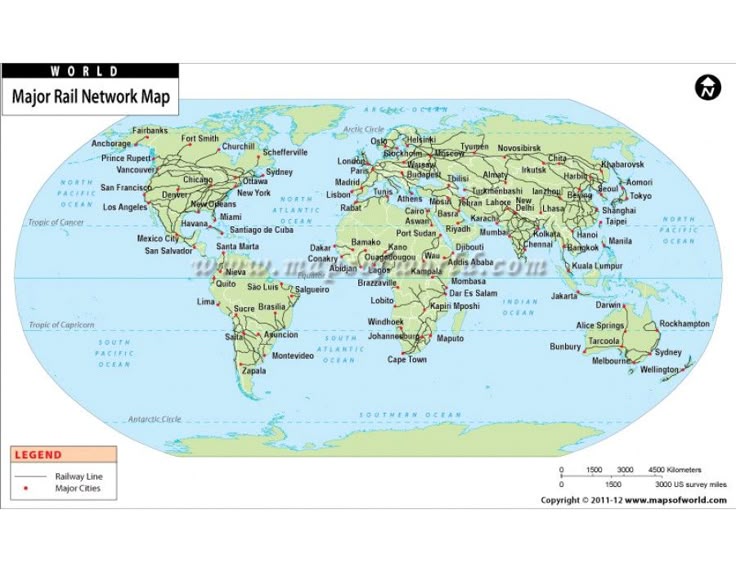 buy world map showing major rail networks of world