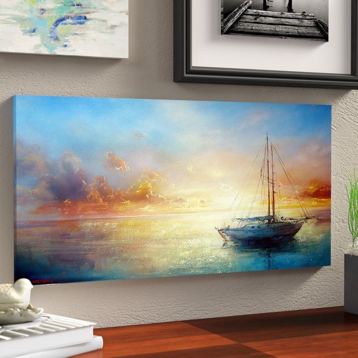 Seascape Seascape Pier Floater Frame Print On Canvas Landscape Art Painting Seascape Paintings Abstract Art Painting