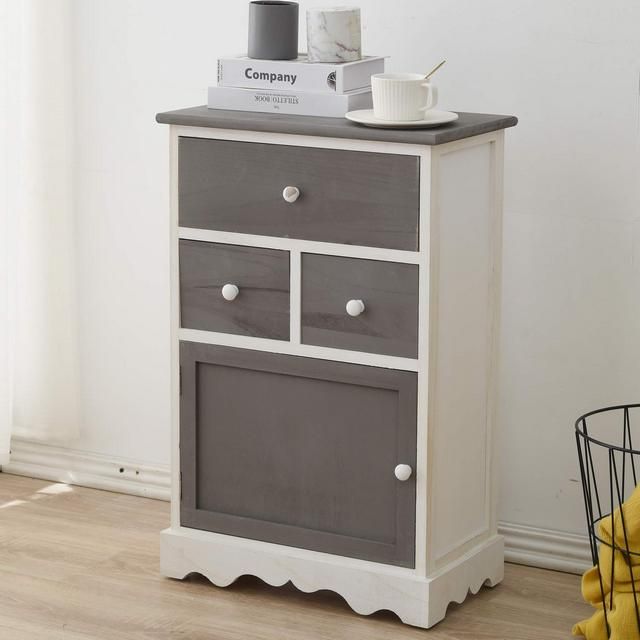 Cassettiera Bianca E Grigia Armadietto Con 3 Cassetti Legno