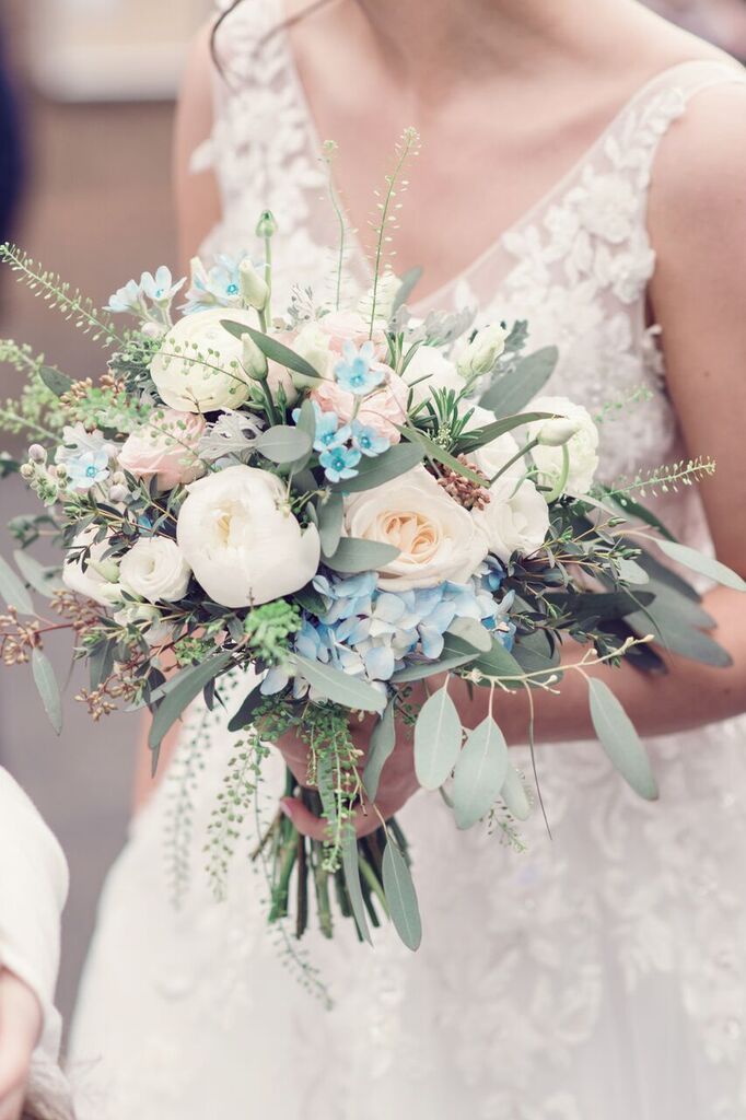 Beautiful Spring Bridal Bouquet Blush Ivory And Pale Blue