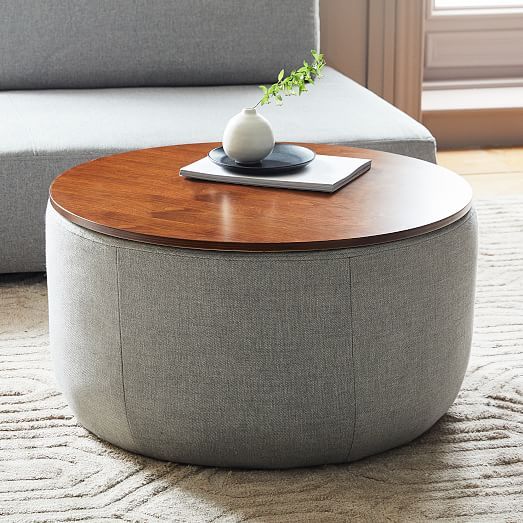 Upholstered Round Storage Ottoman Large Upholstered Round Storage Ottoman, Big Round Ottoman Coffee Table