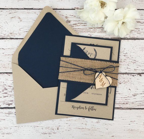 rustic wedding invitation burlap wedding invitation navy | Etsy