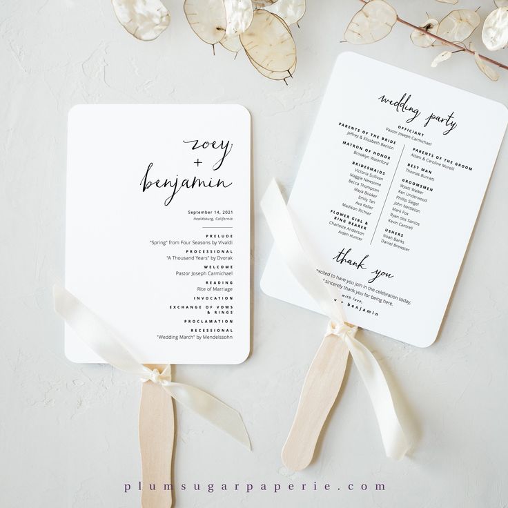 Photo Wedding Program Fan Template Bohemian Script Printable