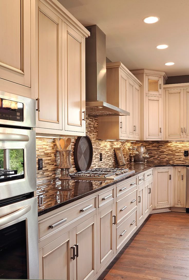 Backsplash Color Ideas Part - 21: Light(not White) Cabinets, Dark Counter, Oak Floors, Neutral Tile Black Splash. - But With Dark Backsplash