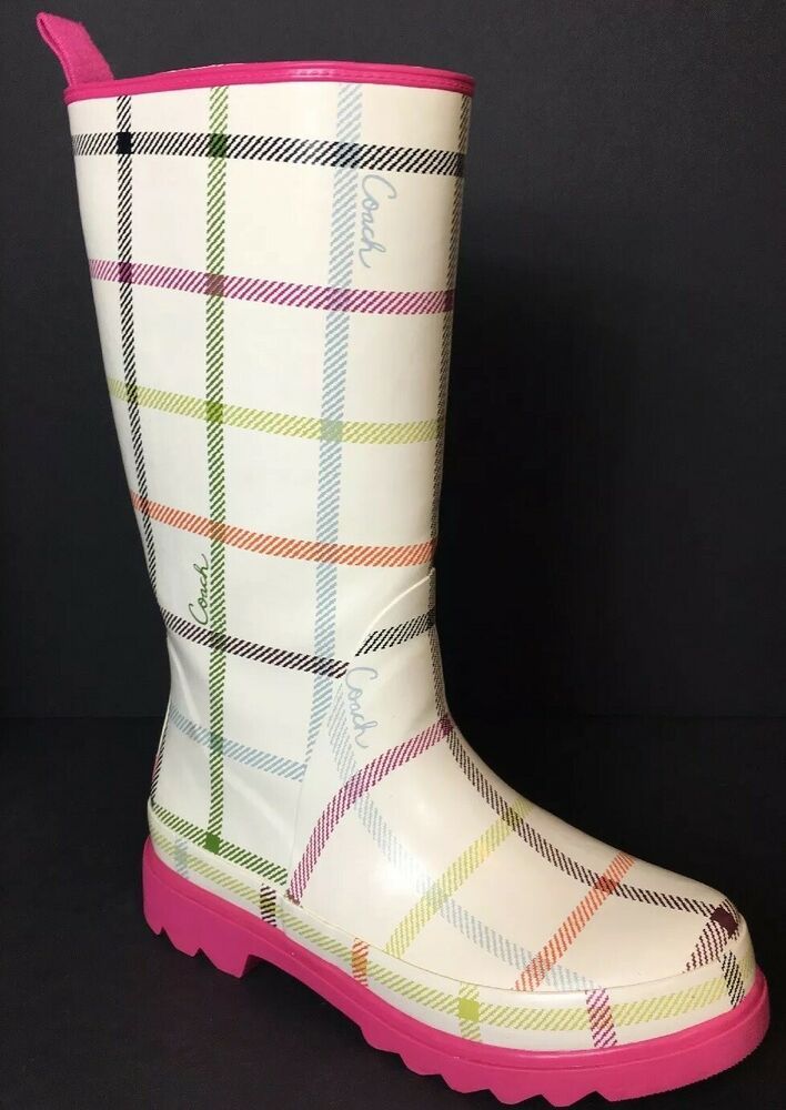 New Womens Coach Tristee Classic Signature Lace Up Corset Logo Tall Rain Boots In Clothing Shoes Accessories Ebay Boots Coach Rain Boots Rubber Rain Boots