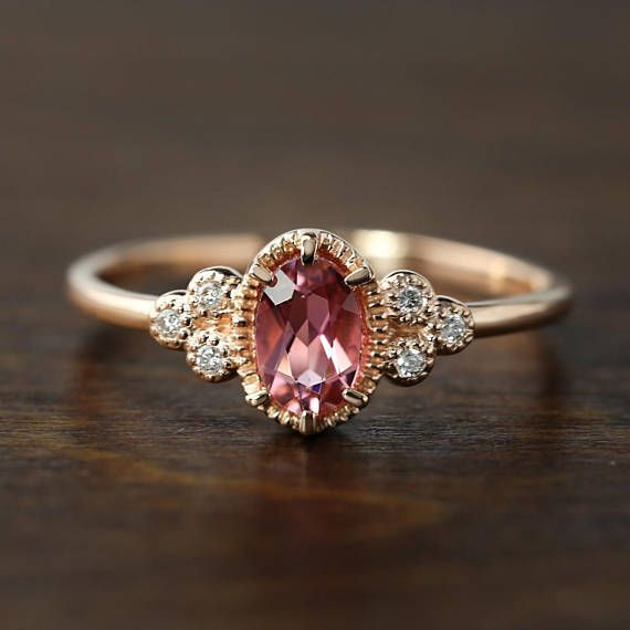 Unique Art Deco Inspired Pink Tourmaline Diamond Ring Comes In A