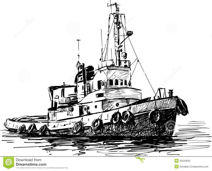 Tugboat | Boat drawing, Boat sketch, Sailing painting
