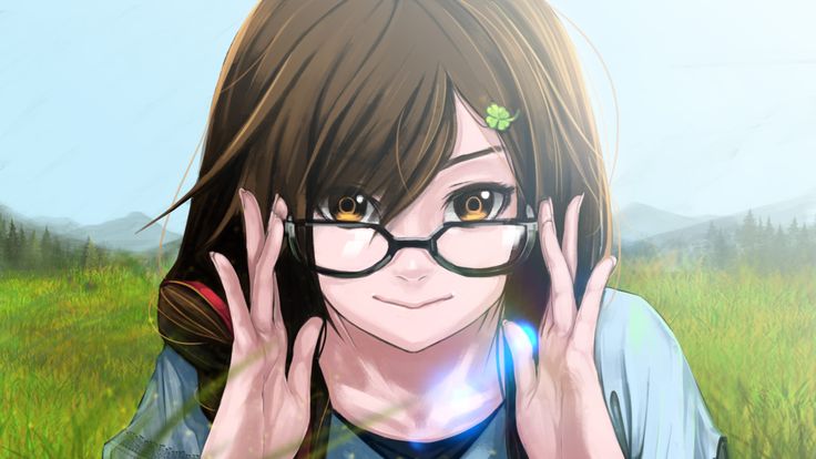 Anime girl short brown hair glasses