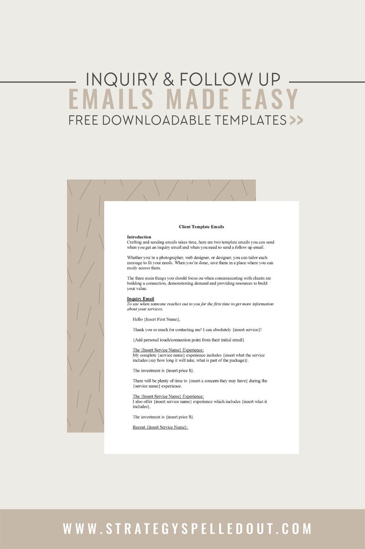 Inquiry & Follow Up Emails Made Easy | The three main things you should focus on when communicating with clients are building a connection, demonstrating demand, and providing resources to build your value | Get your free email templates | @brandywilletts | www.strategyspelledout.com