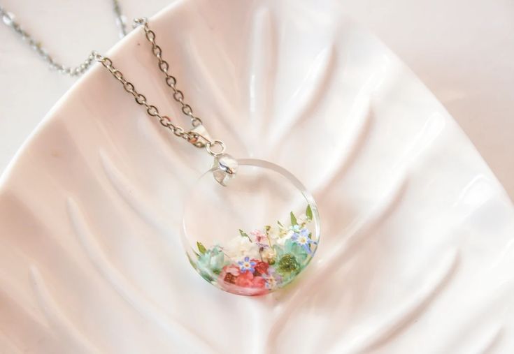 Handmade Birth Flower Resin Necklace Gift