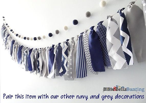 baby boy gray baby shower decorations photo prop boy nursery decor little man first birthday Pom Pom garland navy grey home decor