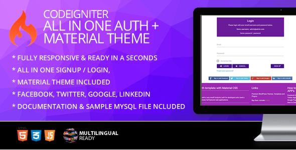 Codeigniter Ion Auth Template With Materialize Theme Material