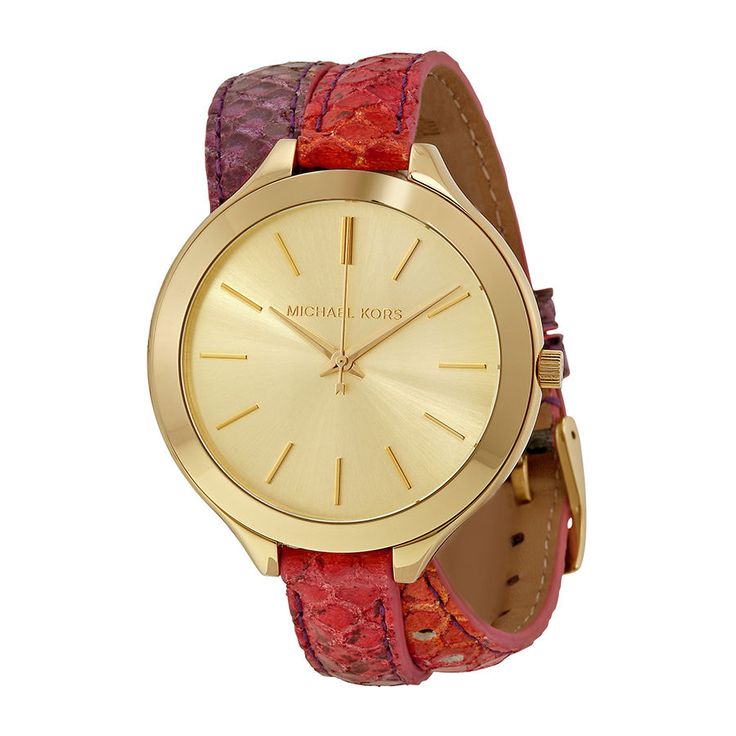 KORS Runway Gold Dial Python Print Leather Double Wrap Watch MK2390 NWT NIB #MichaelKors #