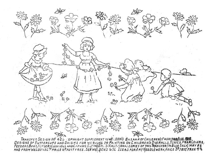 Old Fashioned Embriodery Little Girls Trees And Birds Old Fashioned Embriodery Little Girls Trees And Birds