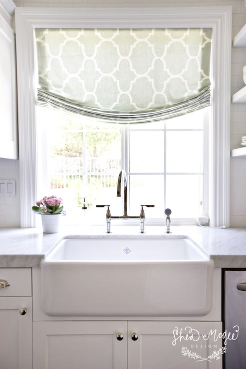 Source Shea Mcgee Design Website Sun Filled Kitchen Features Window Source Shea Mcgee Design Website Sun Filled Kitchen Features Window Covered In Windsor Smith Riad Fabric Seafoam Rust Ique Farm House