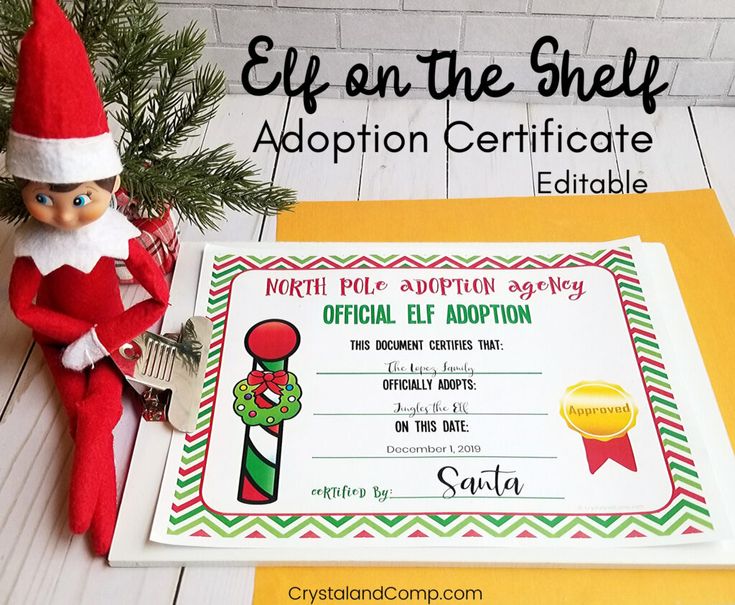 Elf on the Shelf Adoption Certificate Elf on the shelf, Adoption Elf on the Shelf Adoption Certificate Elf on the shelf, Adoption