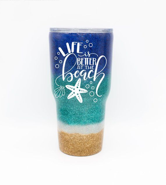 Beach Yeti Tumbler Glitter Custom Beach Yeti Tumbler Glitter Etsy