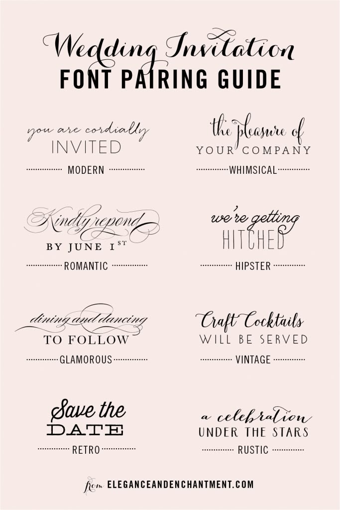 wedding font pairing guide for the bride and groom to use on their wedding day or reception