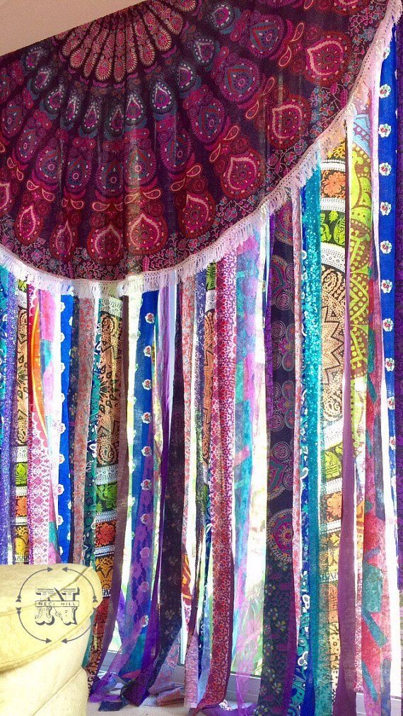 Bohemian Mandala Hippy Gypsy Curtains in Purple and Pink