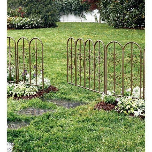 Plow Hearth Montebello Iron Garden Fencing With Gate Decorative Metal Design Decorative Garden Fencing, Decorative Garden Fence With Gate
