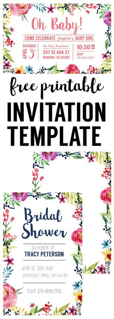 Floral Borders Invitations {Free Printable Invitation Templates} great DIY free watercolor flower invitation templates for a birthday party invitation, bridal shower invitation, baby shower invitation, or any party invitation.