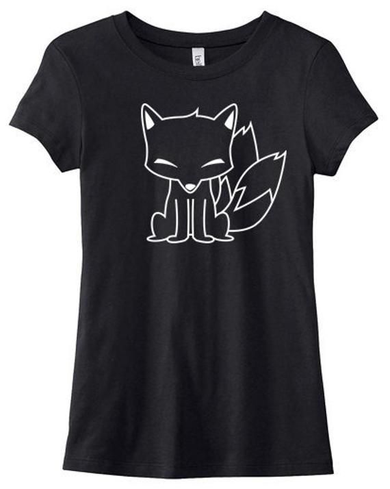 Cute purple tee with Japanese kitsune fox kawaii clothing for girls cute woodlan...